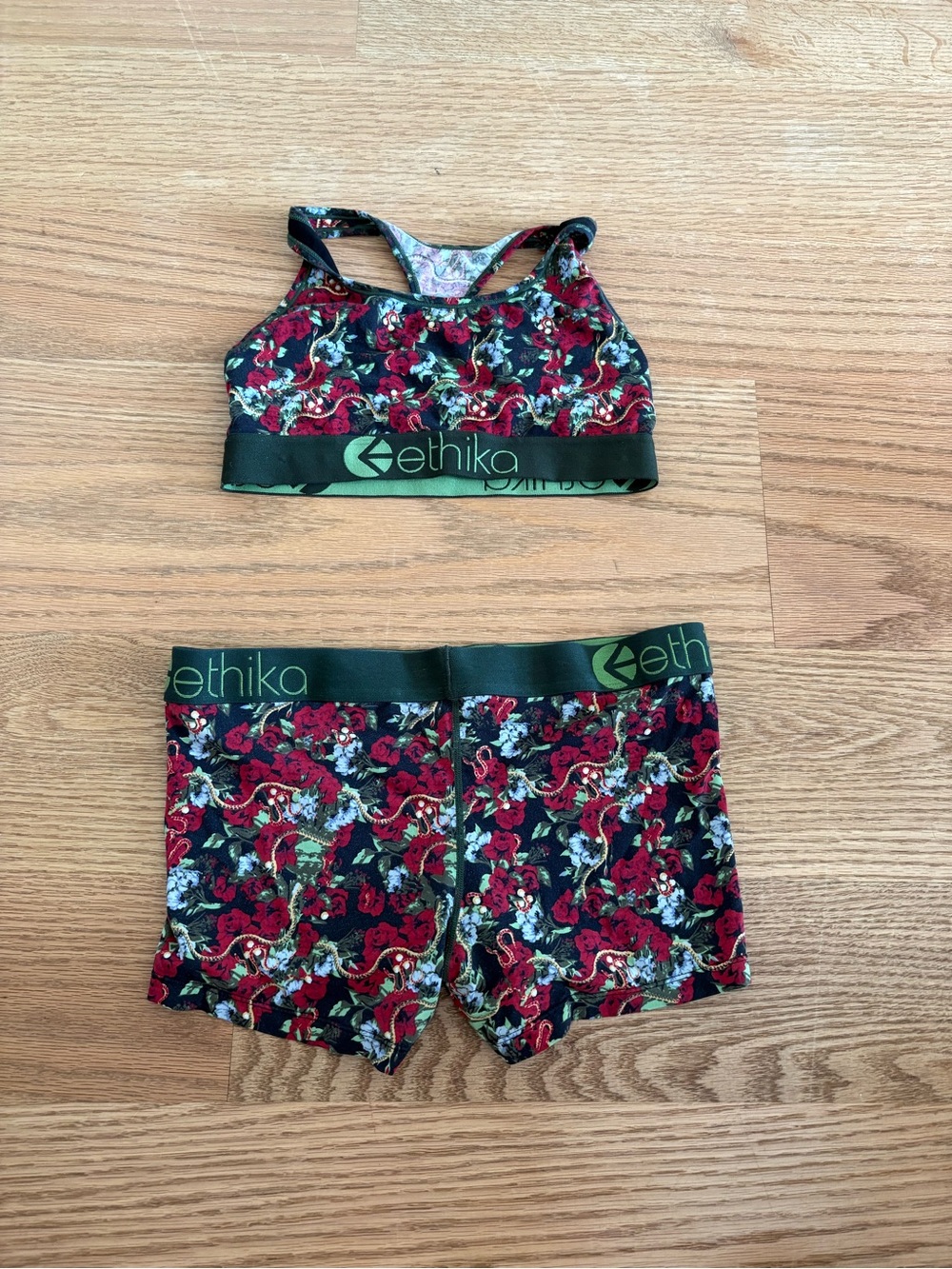 Ethika Floral Sports Bra & Boxer Short Set - Black & Red Floral